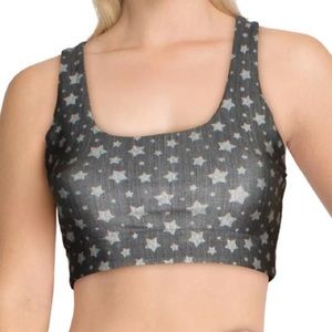 TEREZ NWT PRINTED REVERSIBLE SCOOPNECK RACERBACK SPORTS BRA STARLIGHT WHITE STAR